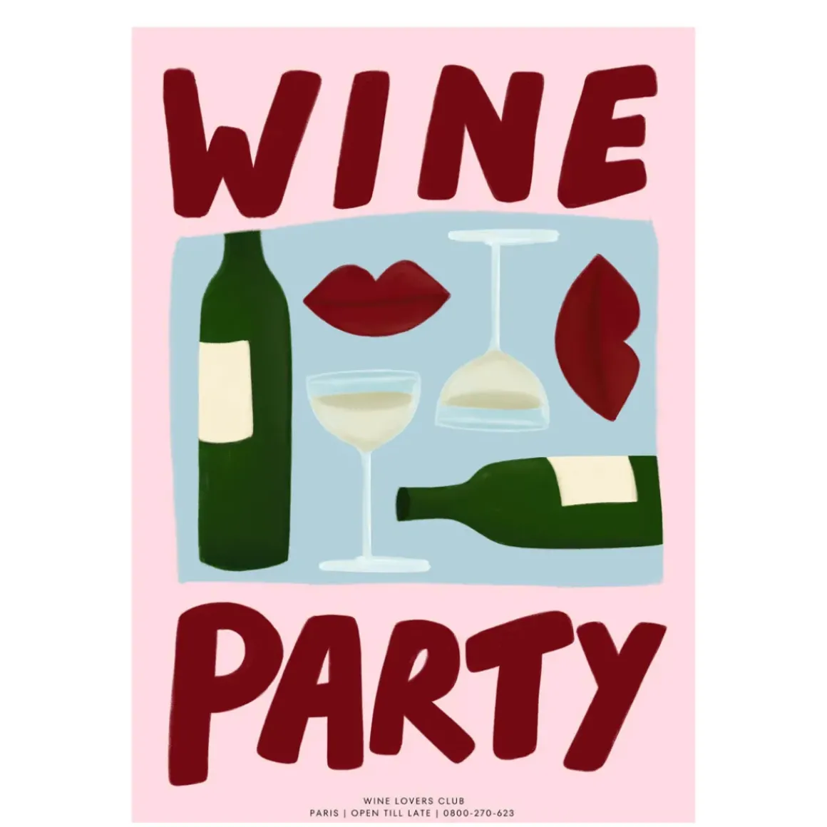 Affiche A3 Wine Party Pink Red