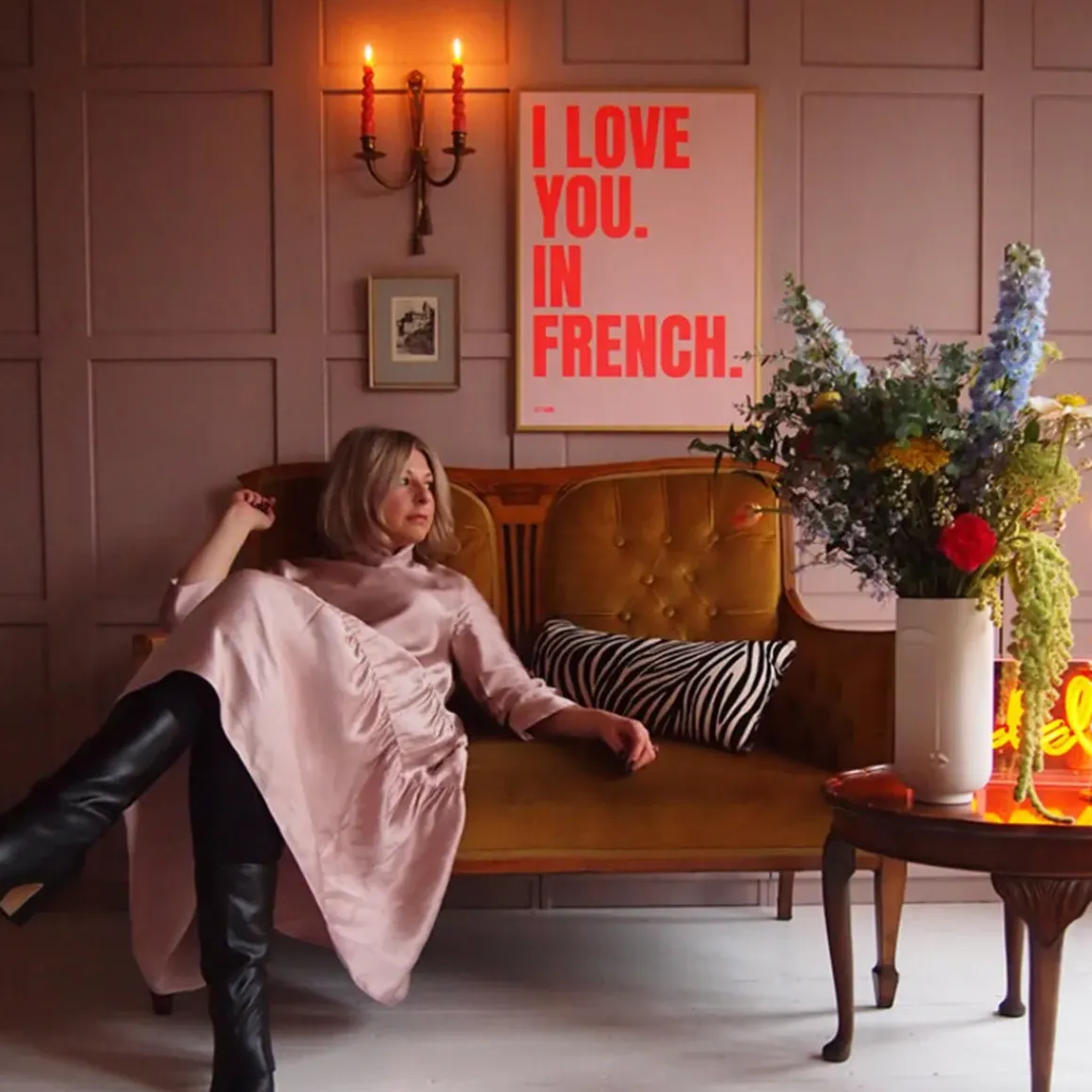 Affiche I love you in French - 50 x 70 cm - Pink