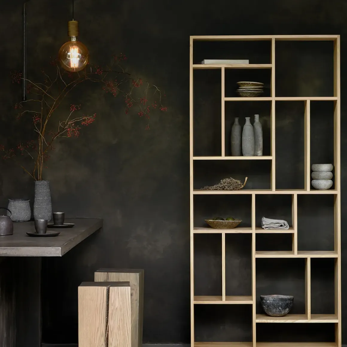 Bibliothèque M en chêne - h 219 cm