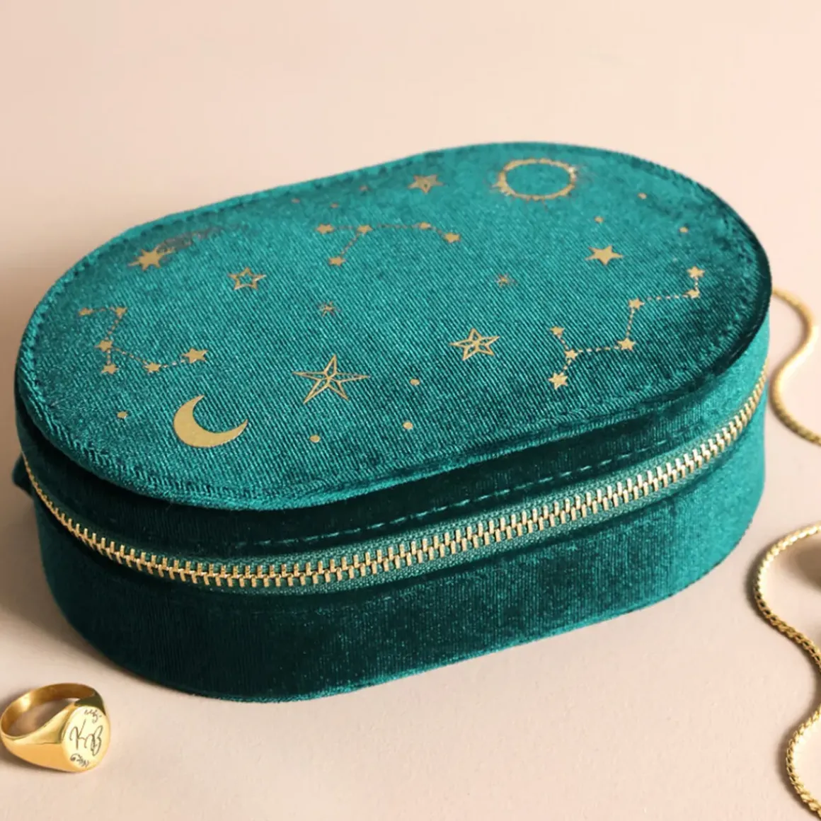 Boite à Bijoux en velours Nuit Étoilée - Bleu Sarcelle