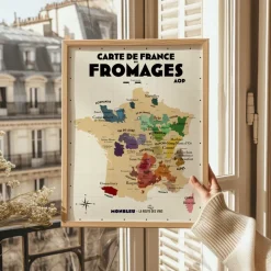 Carte de France des fromages AOP - 30 x 40 cm - Ecru