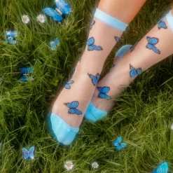 Chaussettes Transparentes Papillon - Bleu