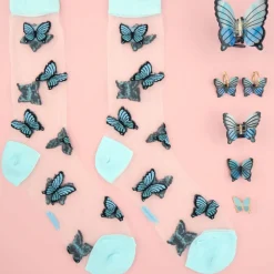Chaussettes Transparentes Papillon - Bleu