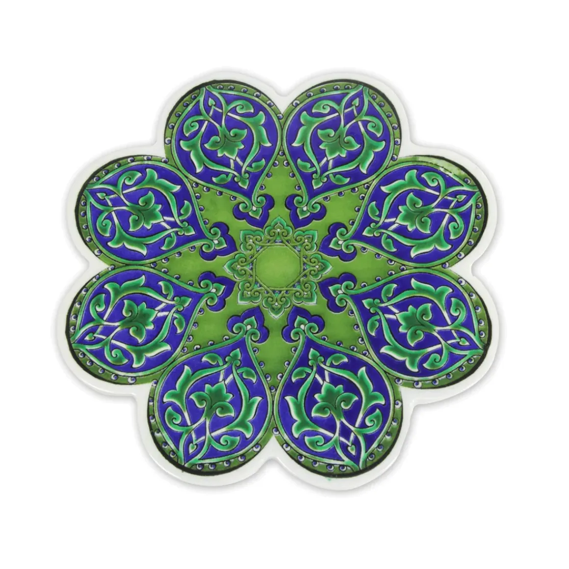 Dessous de Plat Fleur en Céramique - Bleu et Vert