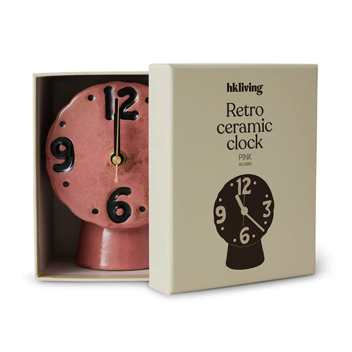 Horloge Rétro en céramique - h 16,2 cm - Rose