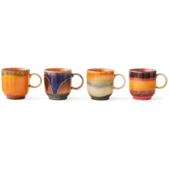 Lot de 4 Tasses à Cafe Brésil en Céramique 70'S - 10.8 x 7.5 x 8 cm