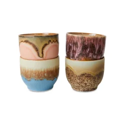 Lot de 4 Tasses à Cafe Lagoon en Céramique 70'S - 8 x 7 cm