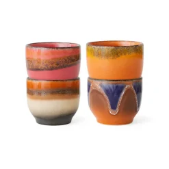 Lot de 4 Tasses à Café Java en Céramique 70'S - 8 x 7 cm