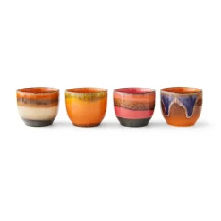 Lot de 4 Tasses à Café Java en Céramique 70'S - 8 x 7 cm