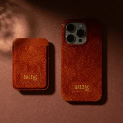 Porte-cartes Cuir Reptile Vernis - Cognac
