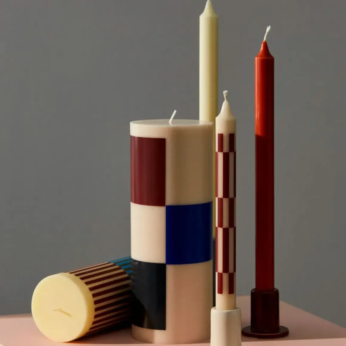 Set de 4 Bougies Pattern - Vert/Bleu/Marron