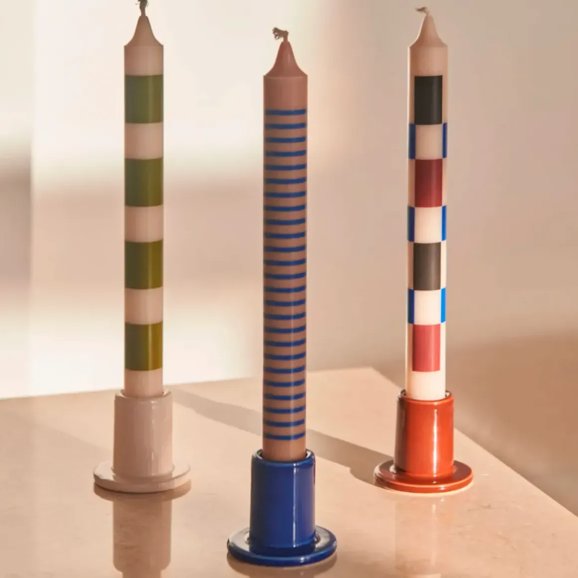 Set de 4 Bougies Pattern - Vert/Bleu/Marron