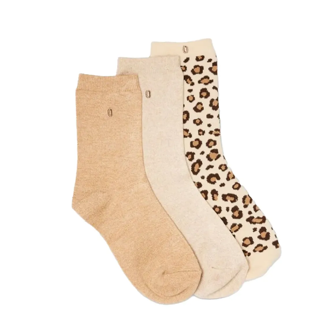 Set de 3 chaussettes fantaisie - Paillettes Léopard Beige