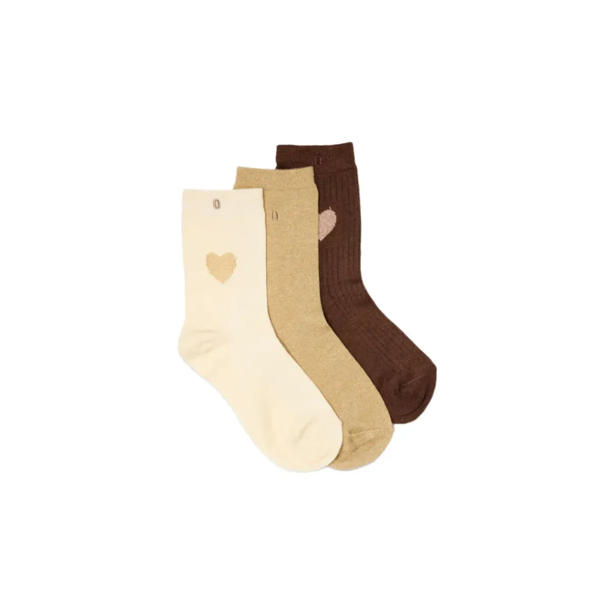 Set de 3 chaussettes fantaisie - Coeur Marron Doré Ecru