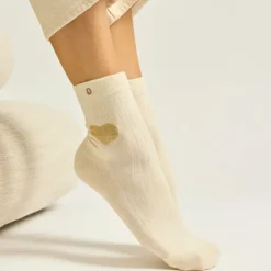 Set de 3 chaussettes fantaisie - Coeur Marron Doré Ecru