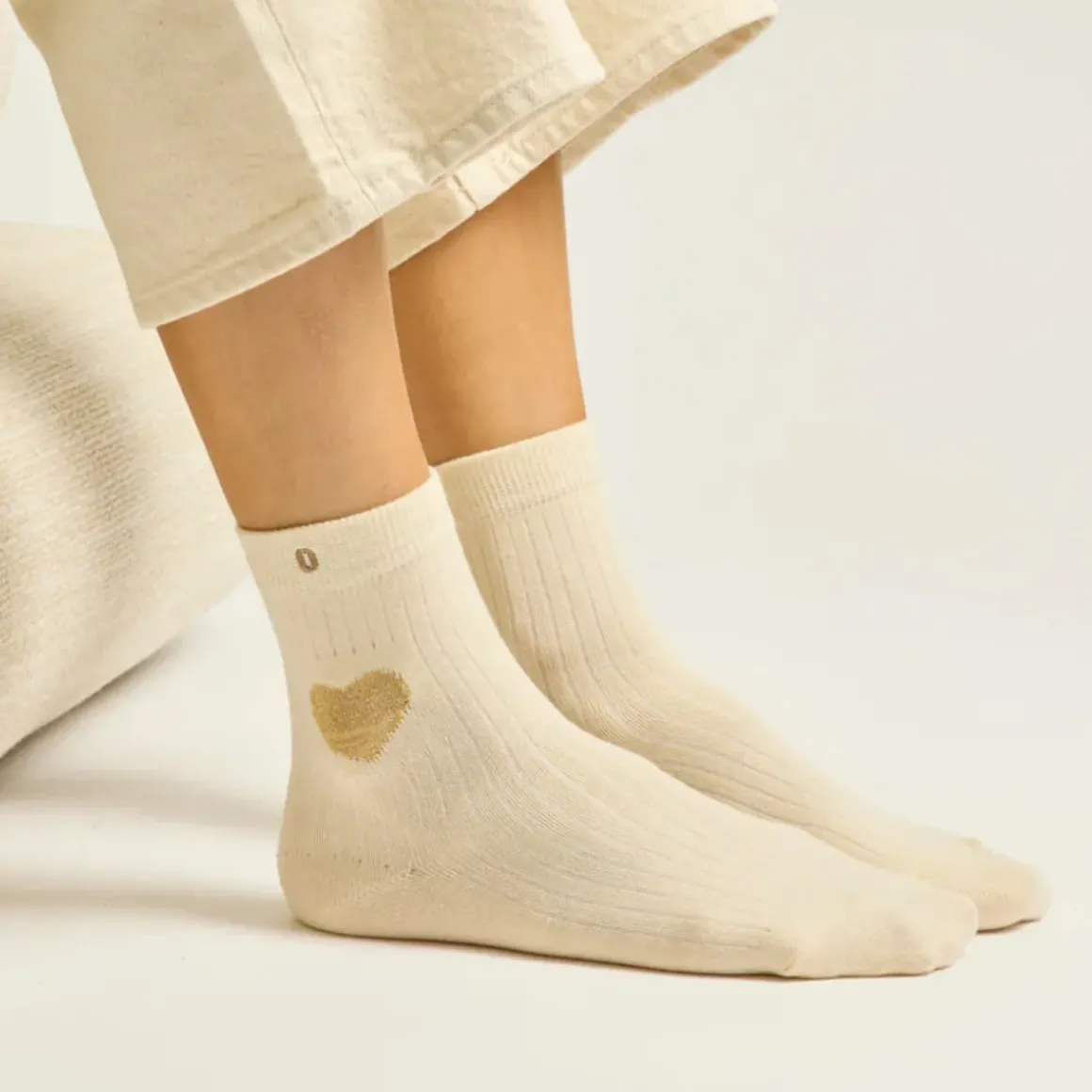 Set de 3 chaussettes fantaisie - Coeur Marron Doré Ecru