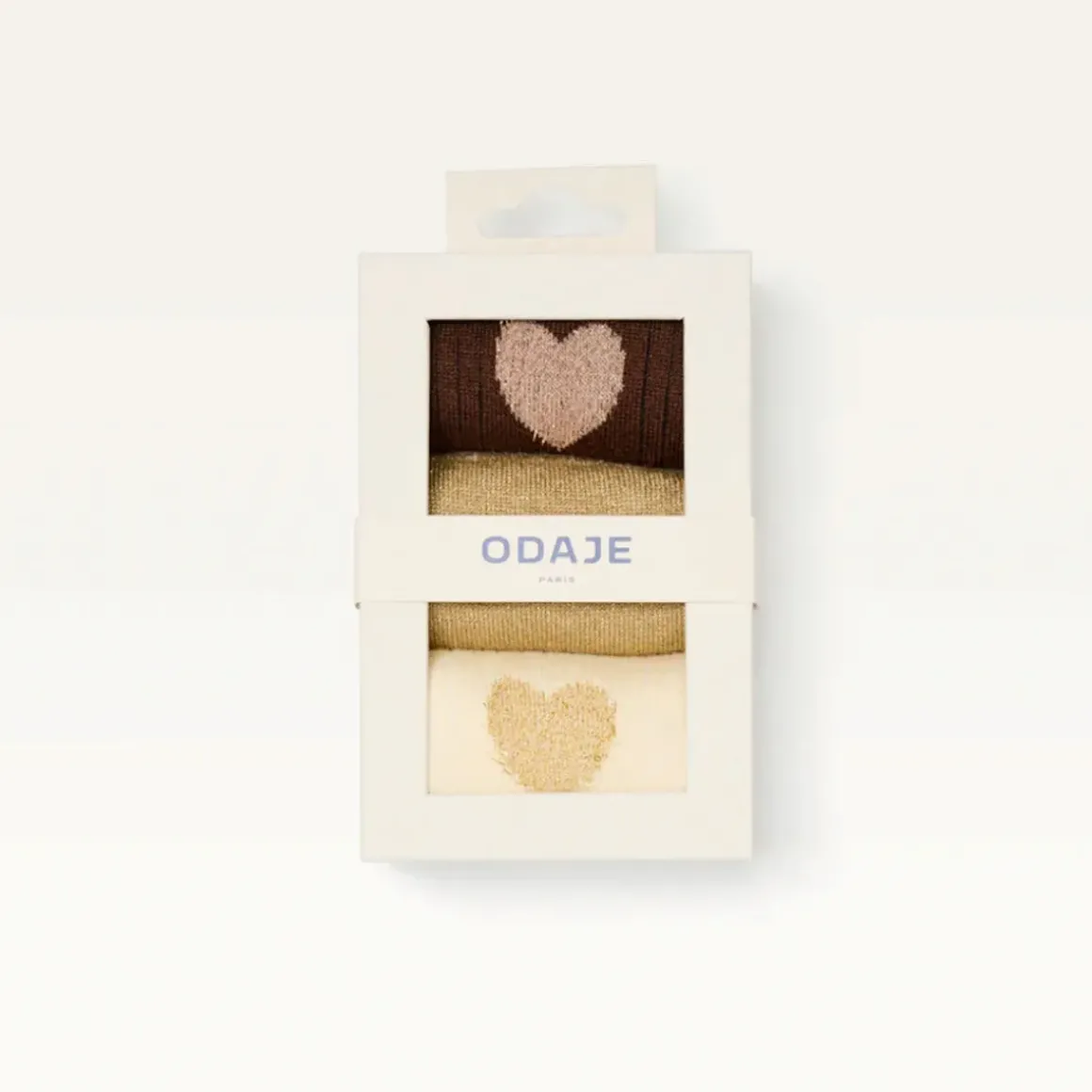 Set de 3 chaussettes fantaisie - Coeur Marron Doré Ecru