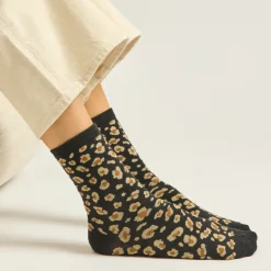 Set de 3 Chaussettes Fantaisie Paillettes Léopard Noir Doré