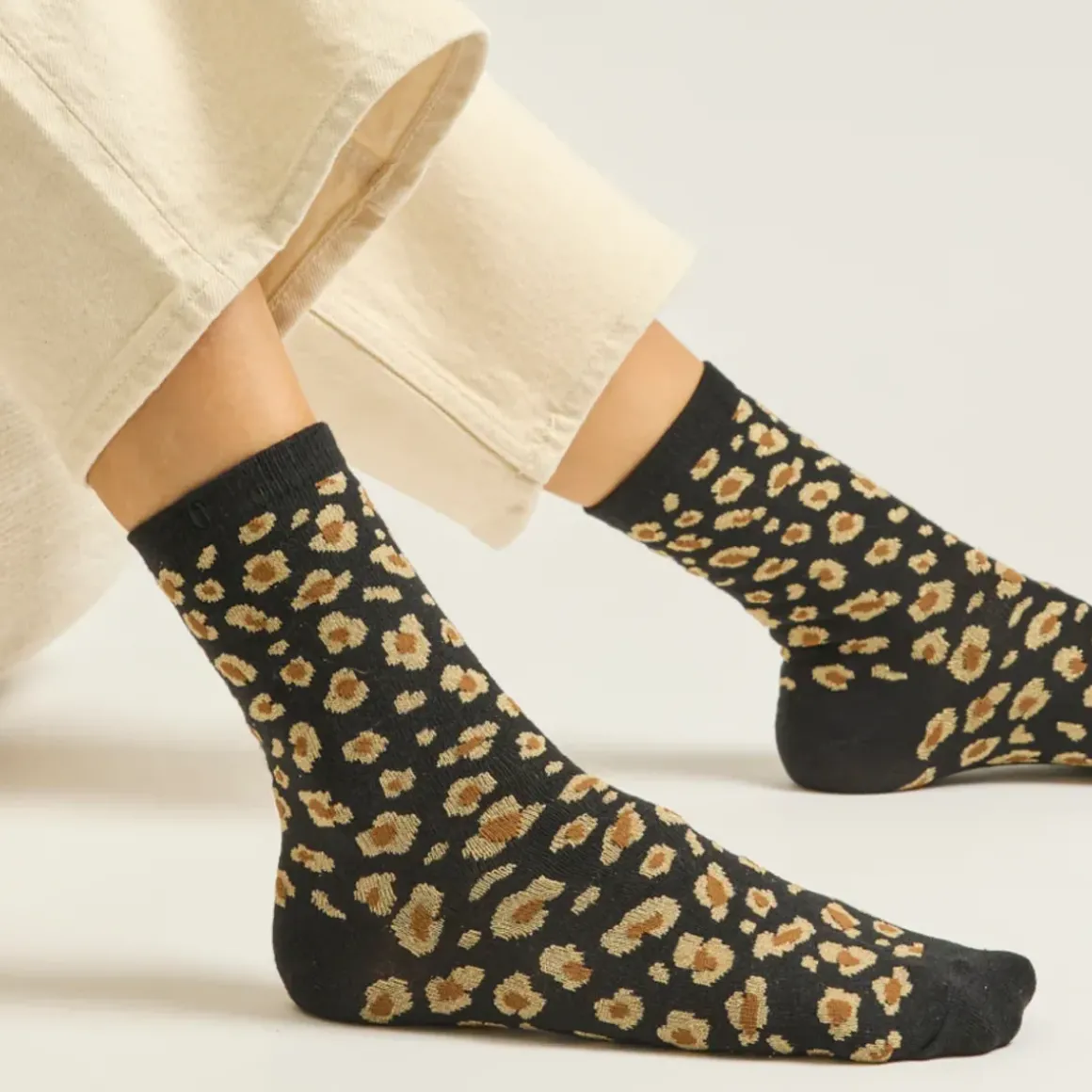 Set de 3 Chaussettes Fantaisie Paillettes Léopard Noir Doré
