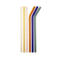 Set de 6 Pailles en verre coloré + Brosse