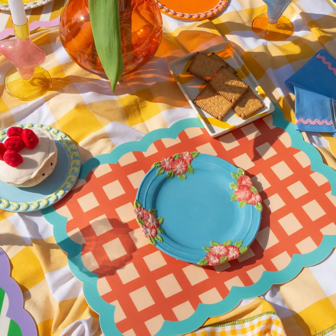 Set de table Biscotti à Carreaux - 38 cm x 48 cm - Rouge u0026 Bleu