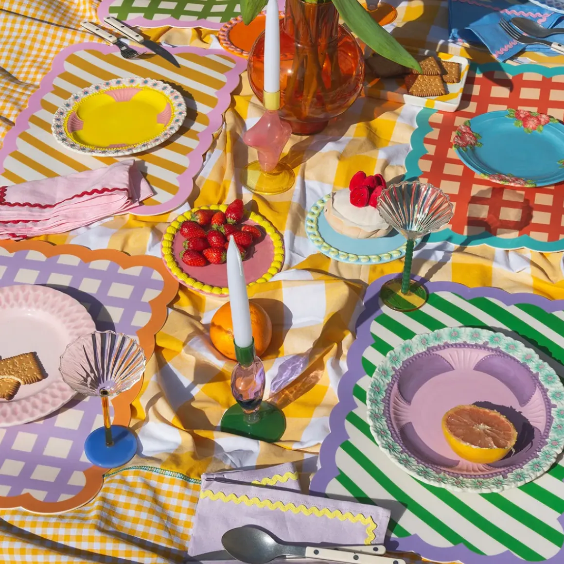 Set de table Biscotti à Carreaux - 38 cm x 48 cm - Lilas u0026 Orange