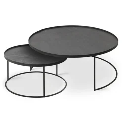 Set de 2 tables basses pour plateaux ronds en métal noir - Ø 62 cm u0026 Ø 93 cm