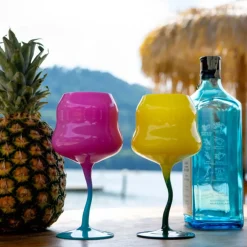 Set de 2 verres à Cocktail - Jaune/Pétrole et Rose/Bleu