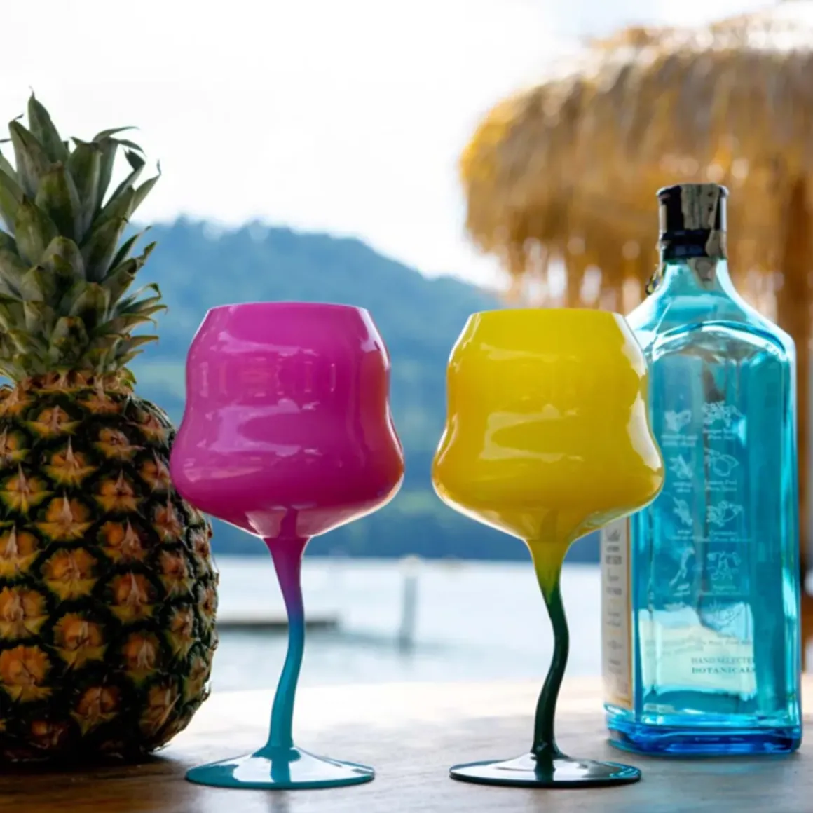 Set de 2 verres à Cocktail - Jaune/Pétrole et Rose/Bleu