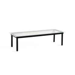 Table basse Kofi Chêne Massif Noir u0026 Verre Roseau Clair - l 140 x L 50 x h 36 cm