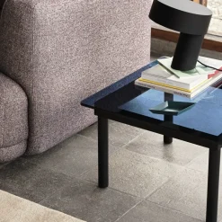 Table basse Kofi Chêne Massif Noir u0026 Verre Teinté Bleu - l 60 x L 60 x h 36 cm