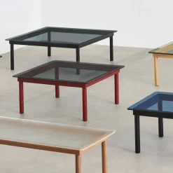 Table basse Kofi Chêne Massif Noir u0026 Verre Teinté Gris - l 120 x L 120 x h 36 cm