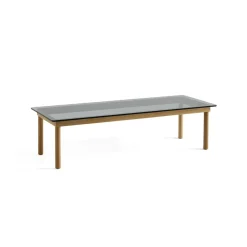 Table basse Kofi Chêne Massif u0026 Verre Teinté Gris - l 140 x L 50 x h 36 cm