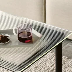 Table basse Kofi Noyer Massif u0026 Verre Roseau Transparent - l 100 x L 100 x h 36 cm