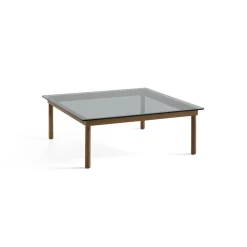 Table basse Kofi Noyer Massif u0026 Verre Teinté Gris - l 100 x L 100 x h 36 cm