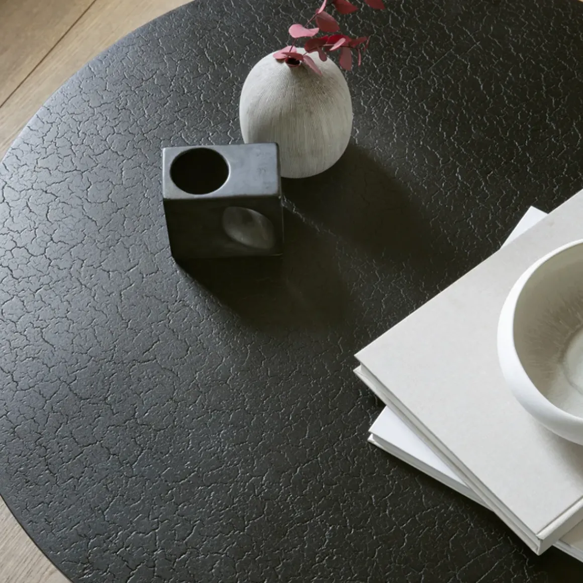 Table basse Luna en mineaux - noir - Ø 80 x h 35 cm