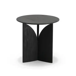 Table d'appoint Fin en teck noir verni - Ø 50 cm