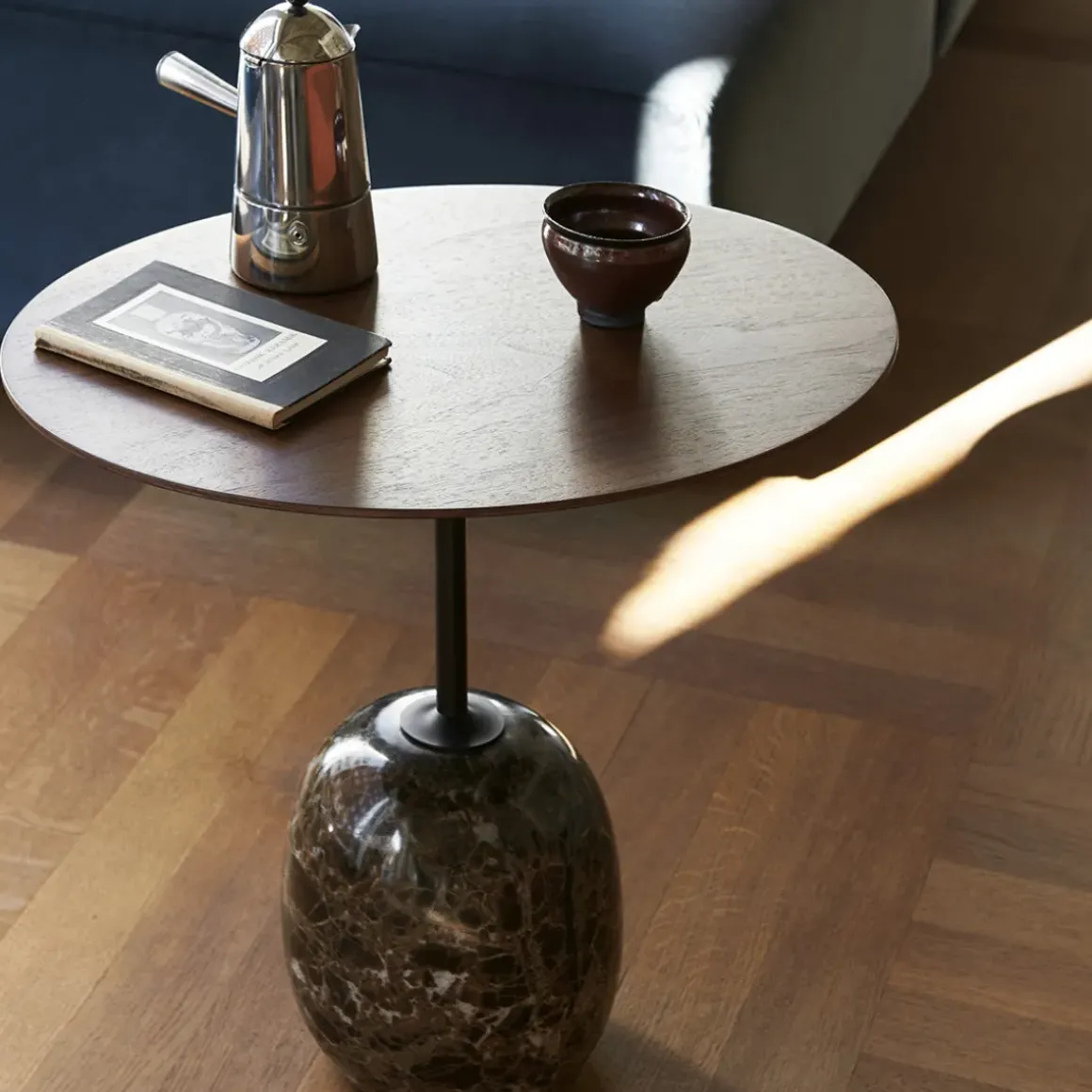 Table d'appoint Lato LN9 Noyer / Marbre Emparador - Ø 50 cm