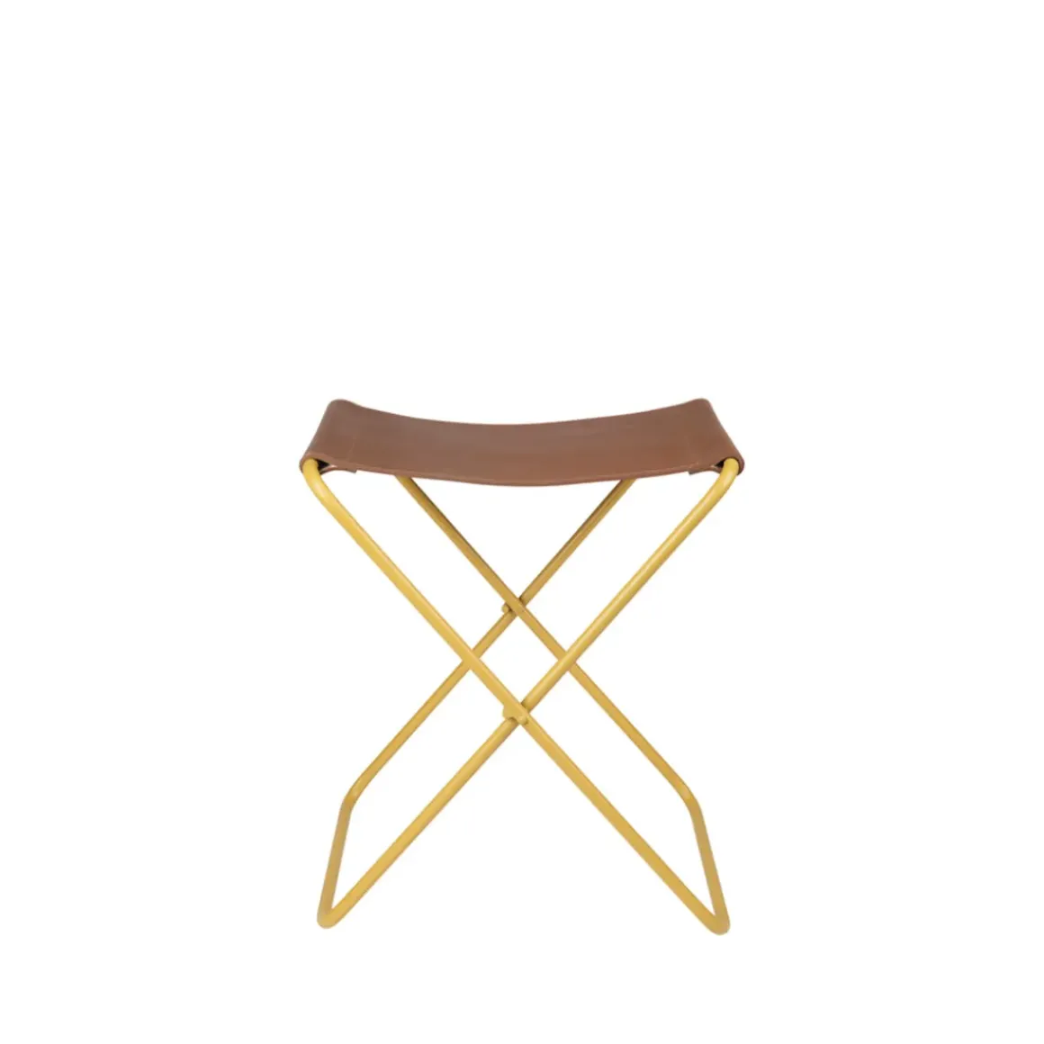 Tabouret Pliant Nola cuir et fer - 39 x 31 x 45 cm - Harvest Or