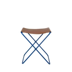 Tabouret Pliant Nola cuir et fer - 39 x 31 x 45 cm - Intense Bleu