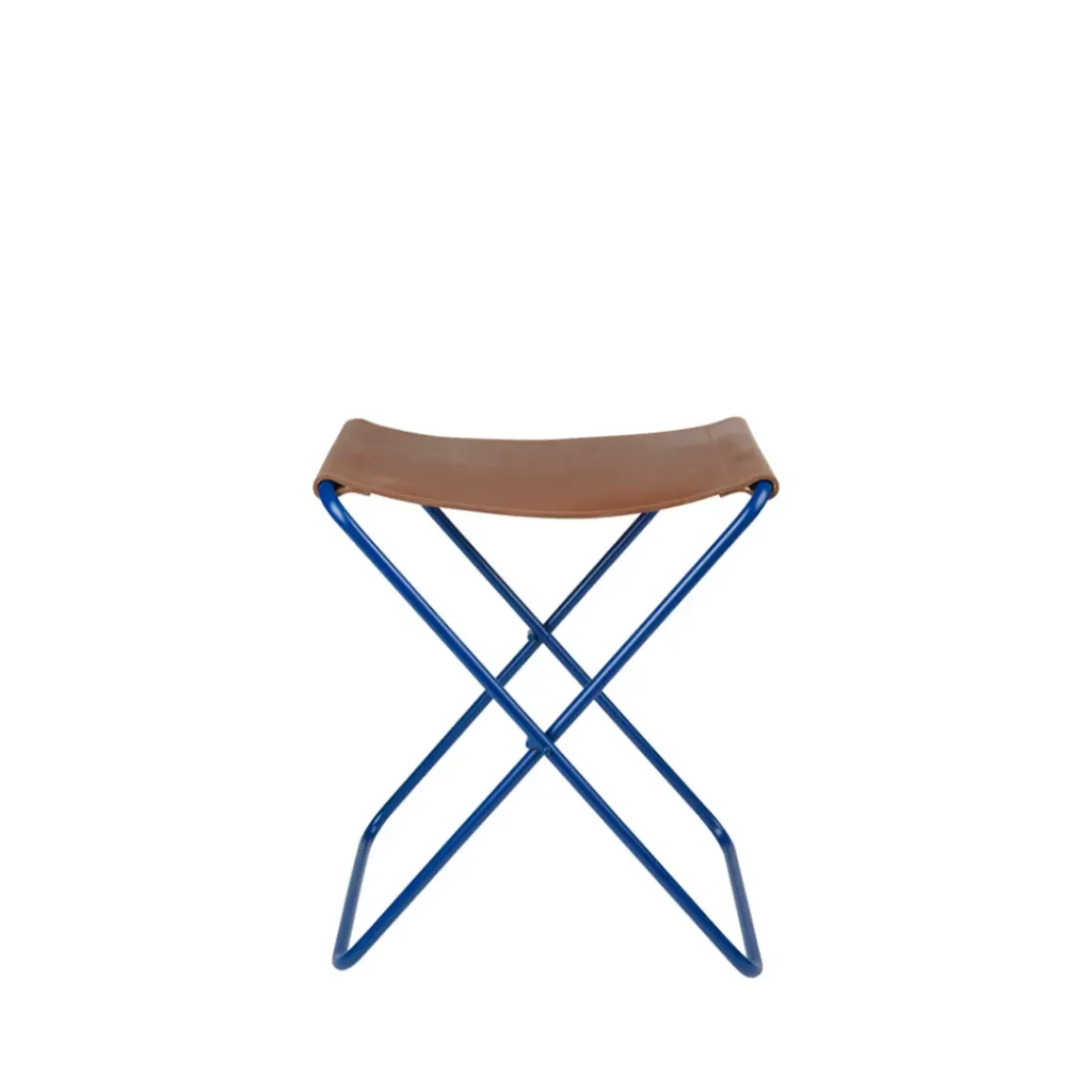 Tabouret Pliant Nola cuir et fer - 39 x 31 x 45 cm - Intense Bleu