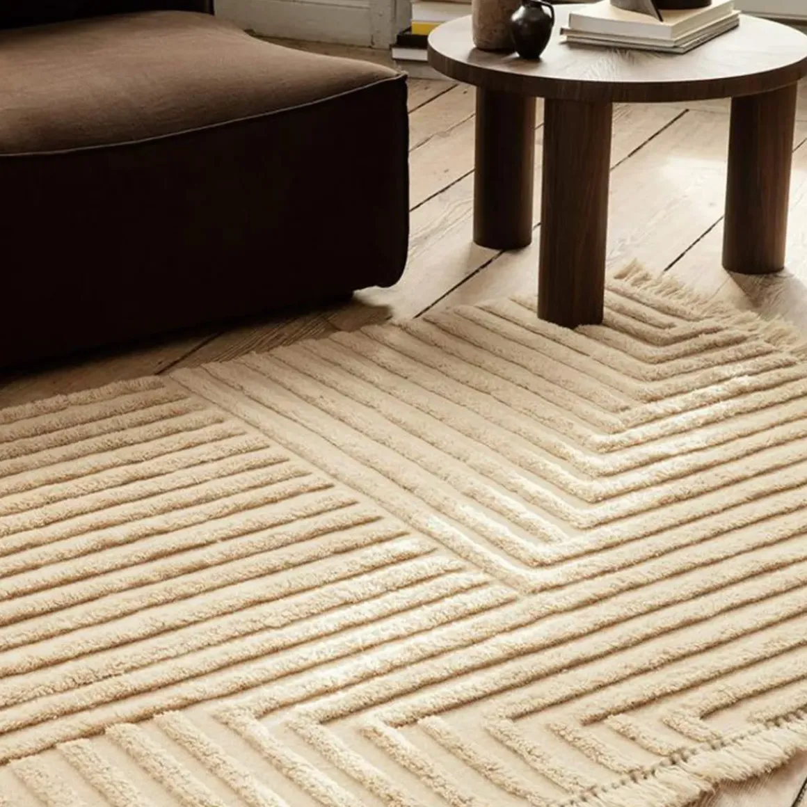 Tapis Crease en laine plissée - 160 x 250 cm - Sable clair
